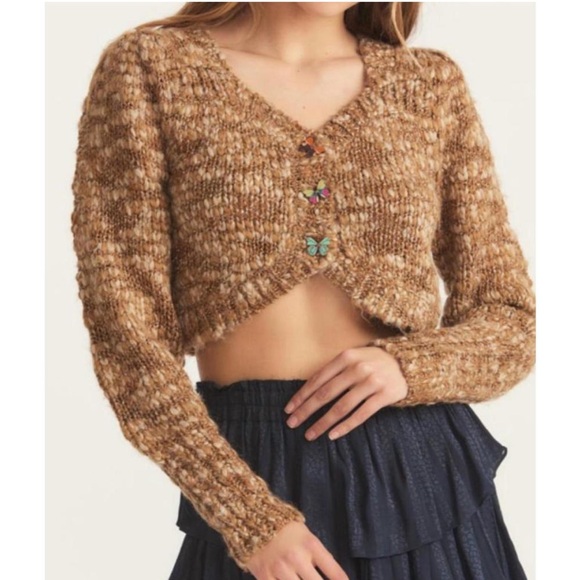 LOVESHACKFANCY Saundria Crop Cardigan in Bubbly Champagne Size Small